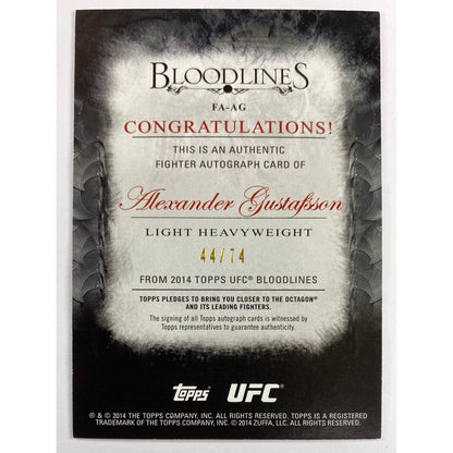 2014 Topps Bloodlines Alexander Gustafsson Auto /74