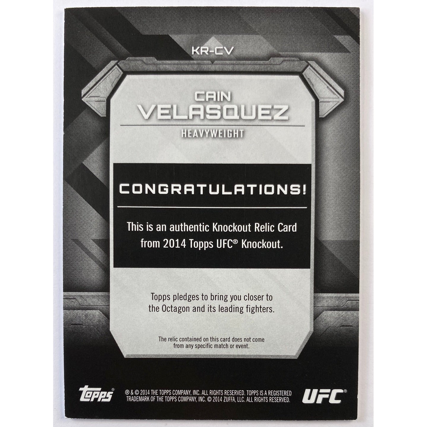 2014 Topps Knockout Cain Velasquez Fighter Worn Relic /188