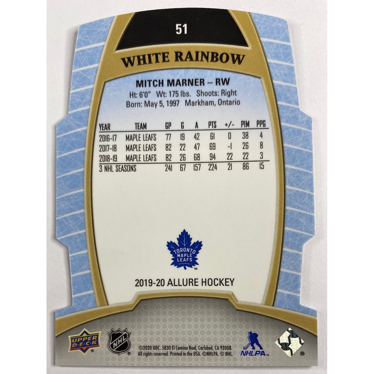 2019-20 Allure Mitch Marner White Rainbow Die Cut