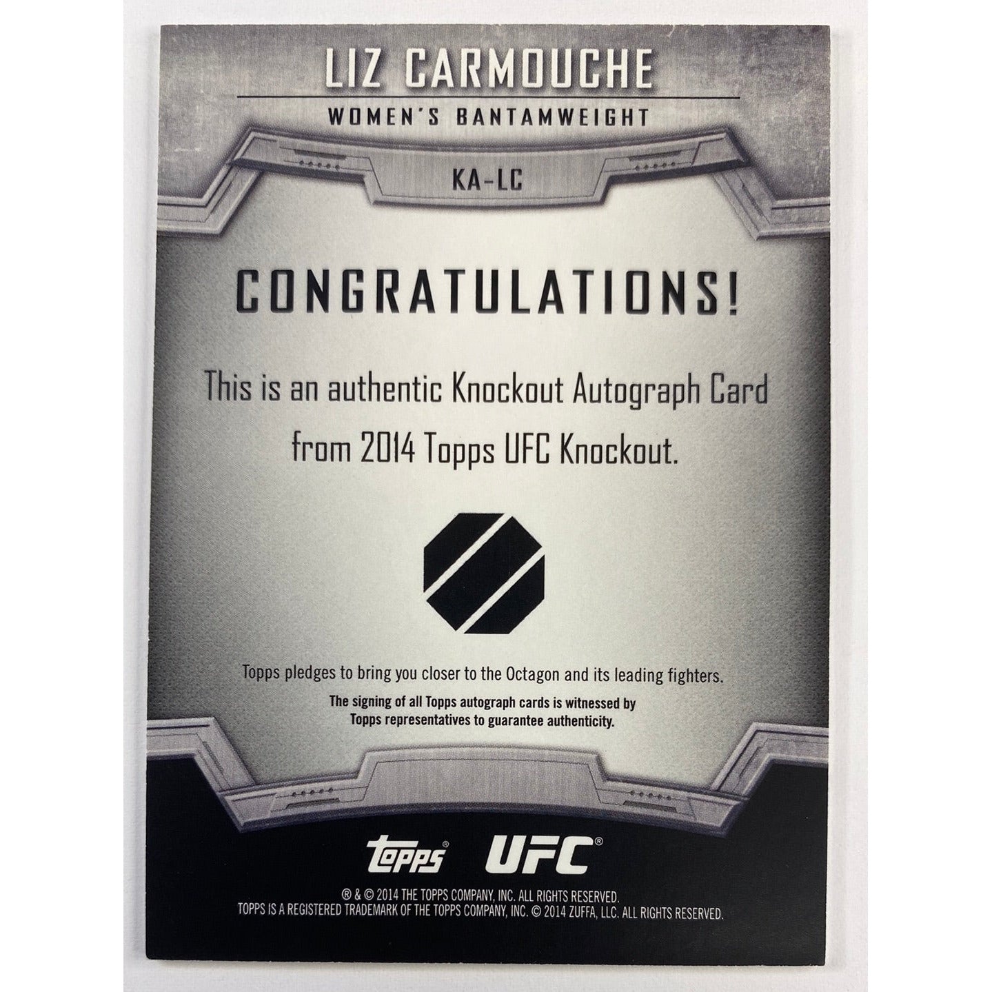 2014 Topps Knockout Liz Carmouche Certified Autograph /99