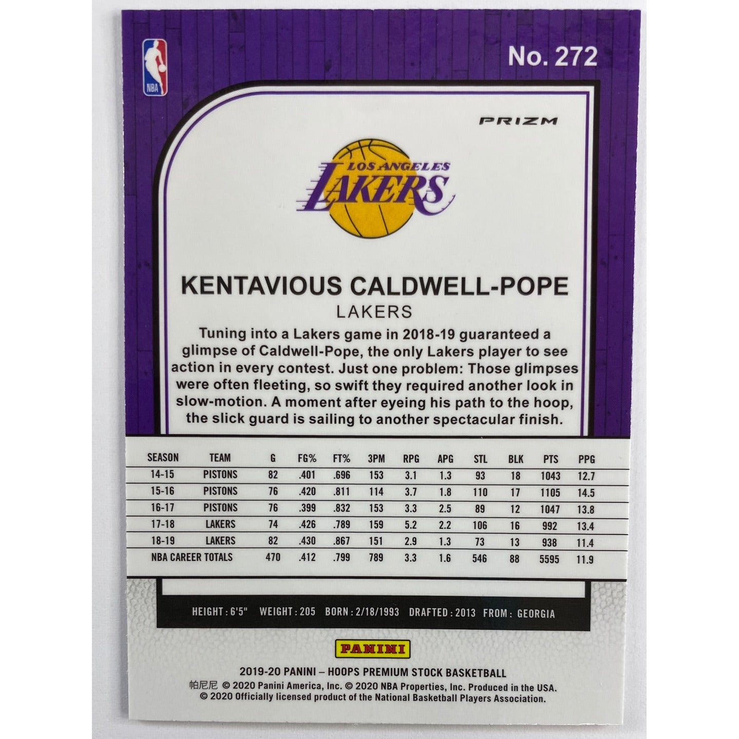 2019-20 Hoops Premium Stock Kentavious Caldwell-Pope Silver Mojo Prizm