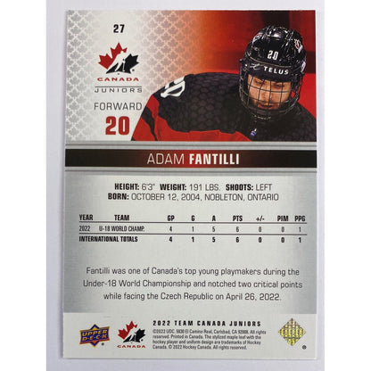 2022 Team Canada Juniors Adam Fantilli Pre Rookie