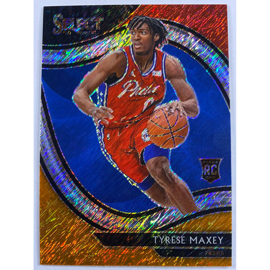 2020-21 Select Tyrese Maxey Red White Orange Courtside Shimmer Prizm RC