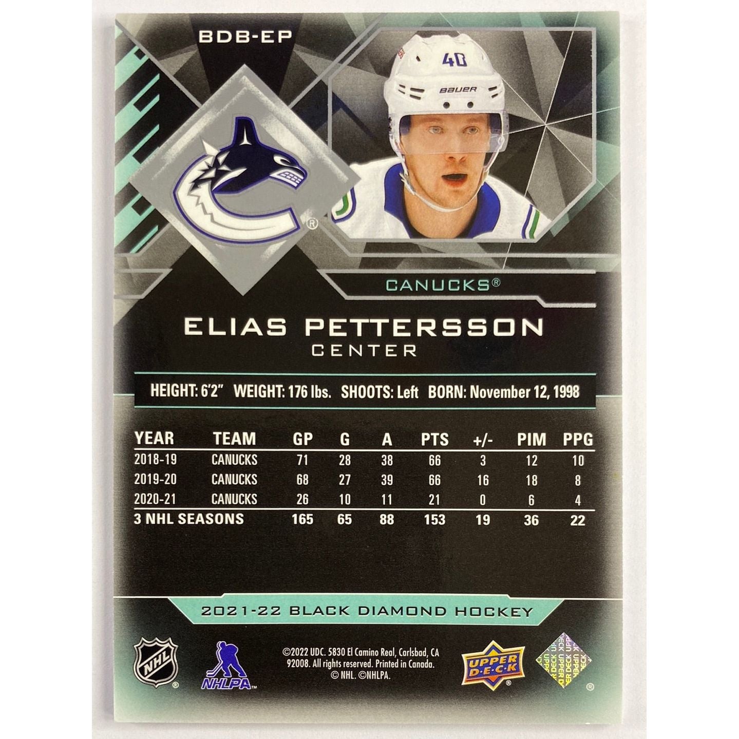 2021-22 Black Diamond Elias Pettersson /349