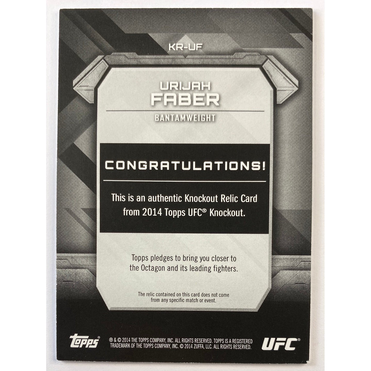 2014 Topps Knockout Urijah Faber Fighter Worn Relic /188