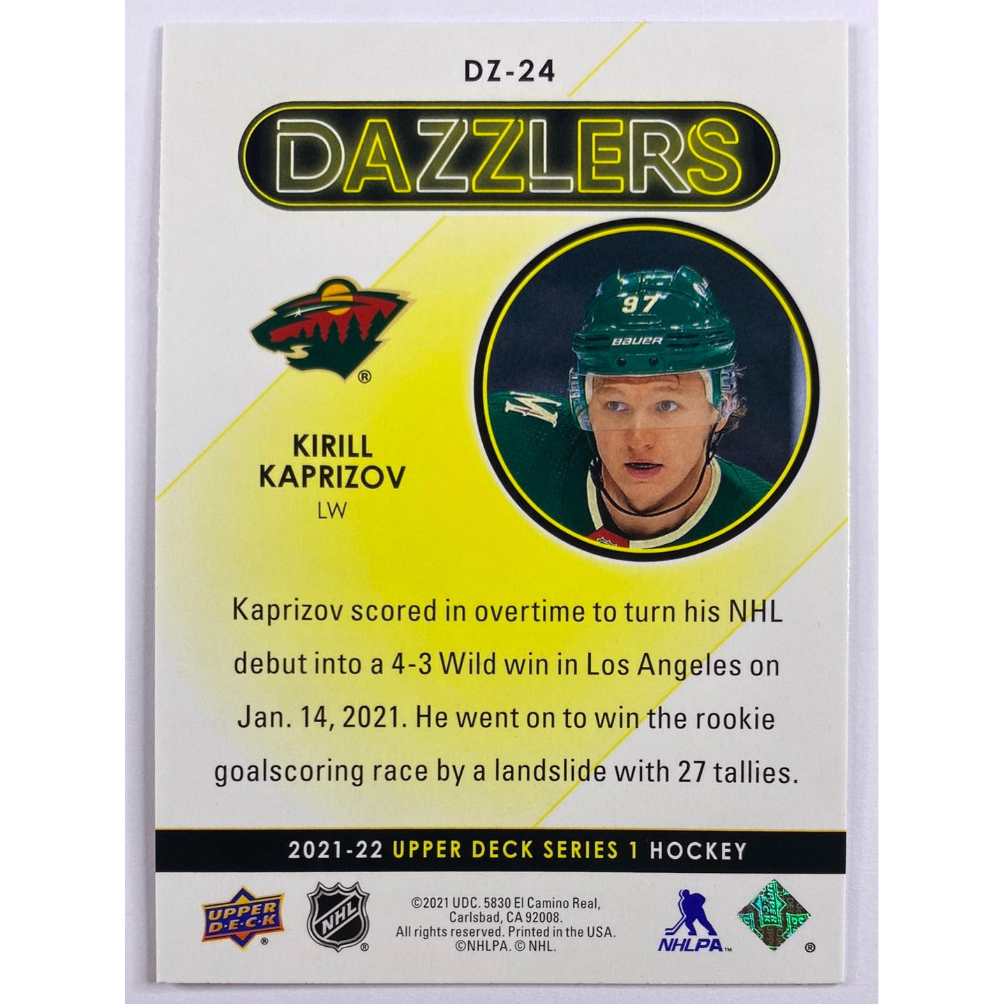 2021-22 Upper Deck Series 1 Kirill Kaprizov Red Dazzlers