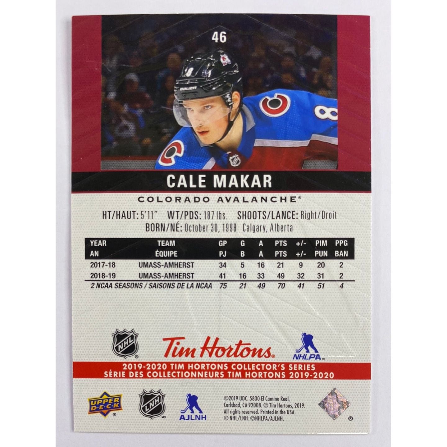 2019-20 Tim Hortons Collection Cale Makar RC