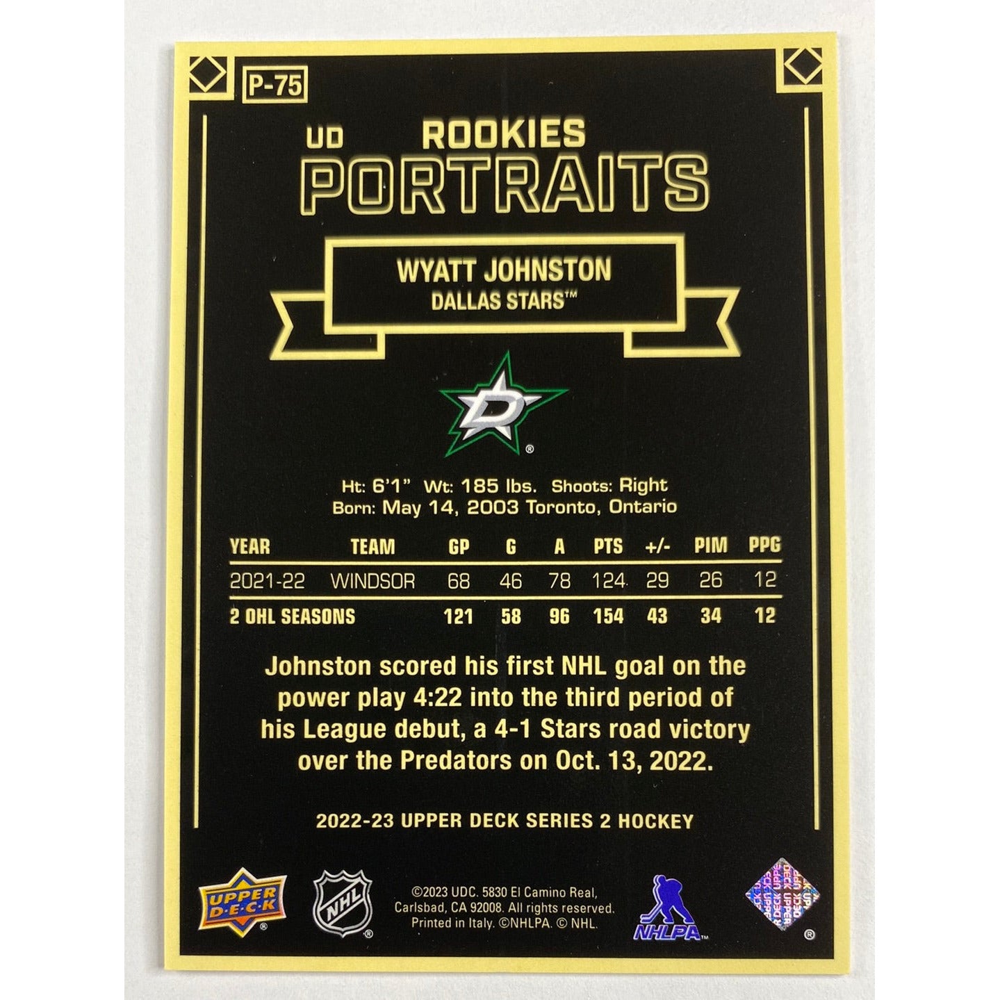 2022-23 Series 2 Wyatt Johnston Rookies Portraits