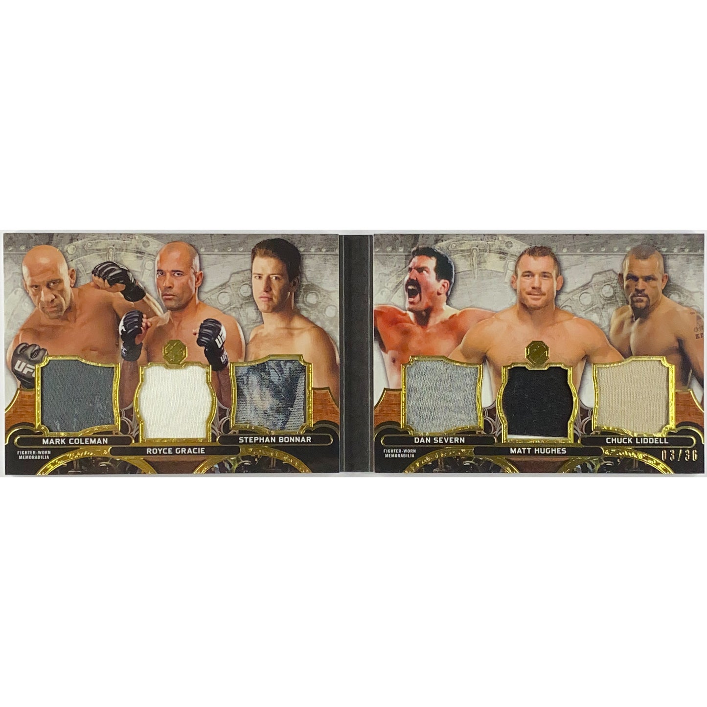 2014 Topps Knockout Mark Coleman / Royce Gracie / Stephan Bonnar / Dan Severn / Matt Hughes / Chuck Liddell Triple Threads 6 Man Booklet 03/36