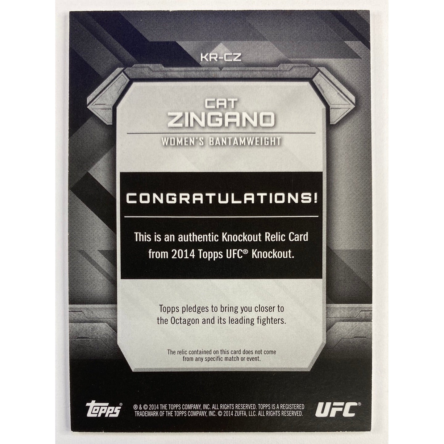 2014 Topps Knockout Cat Zingano Fighter Worn Relic /188