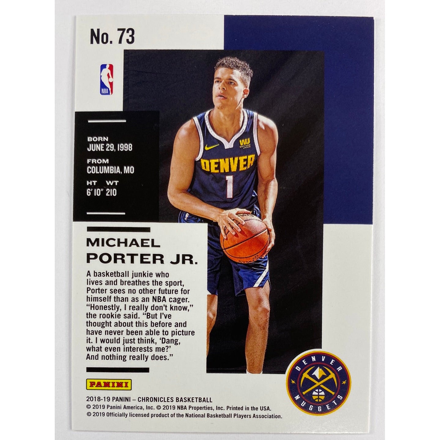 2018-19 Chronicles Michael Porter Jr.  RC