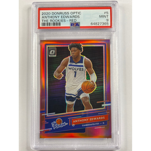 2020-21 Donruss Optic Anthony Edwards The Rookies Red Holo Prizm 06/99 PSA 9 MINT