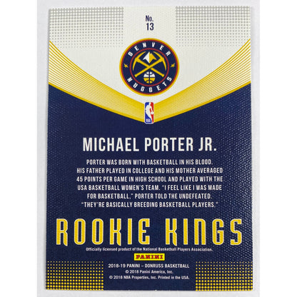2018-19 Donruss Michael Porter Jr. Rookie Kings Canvas