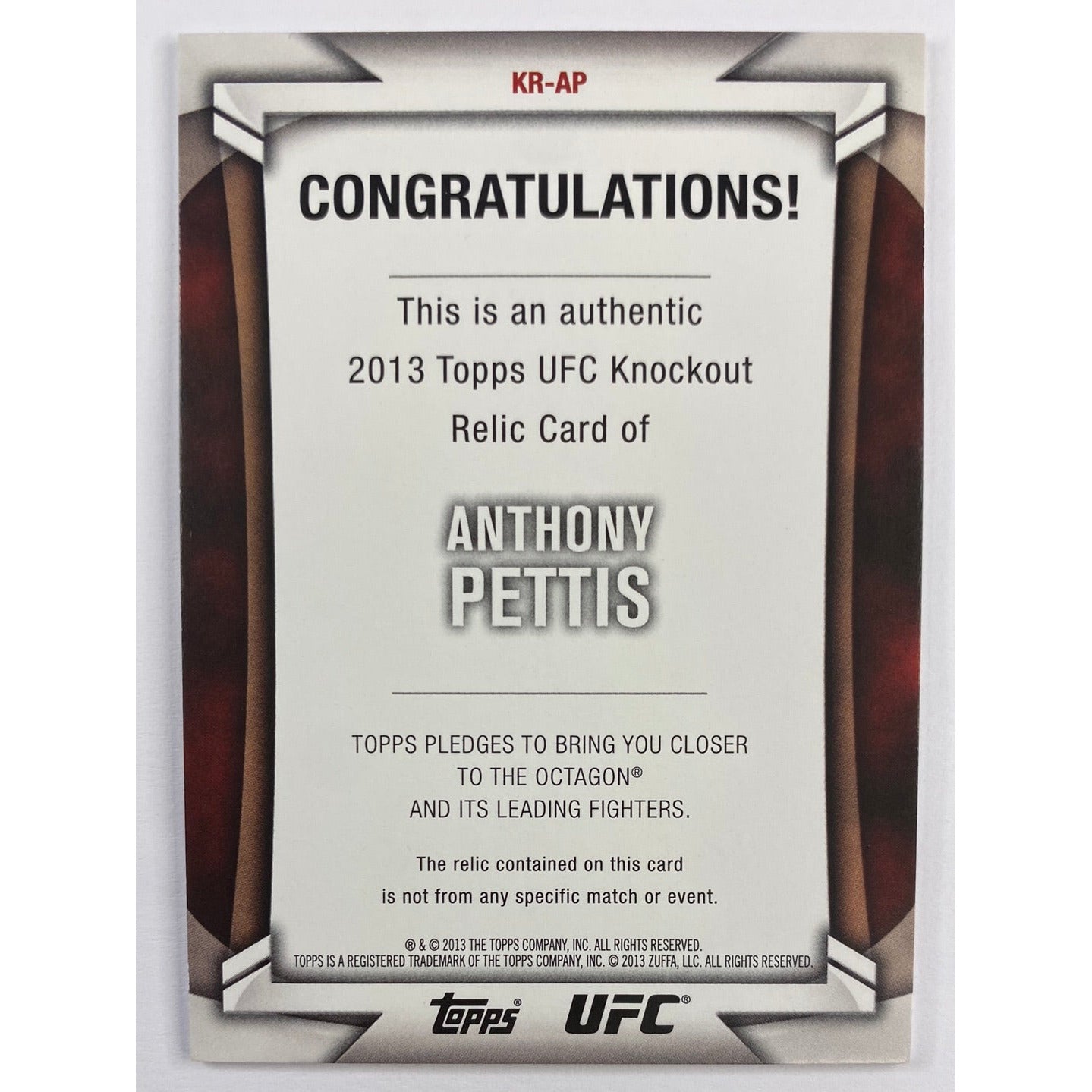 2013 Topps Knockout Anthony “Showtime” Pettis Fighter Worn Relic /188