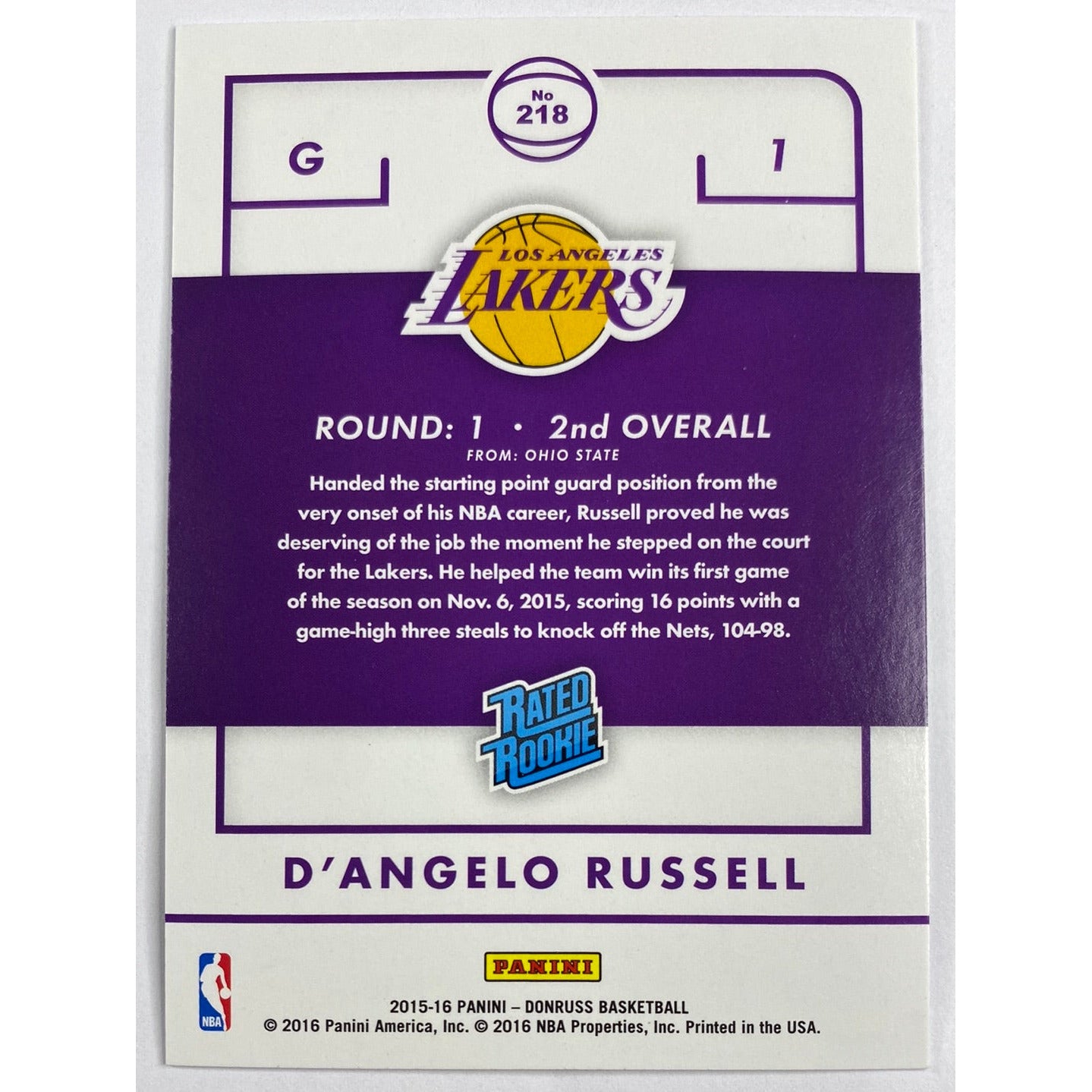 2015-16 Donruss D’Angelo Russell Rated Rookie