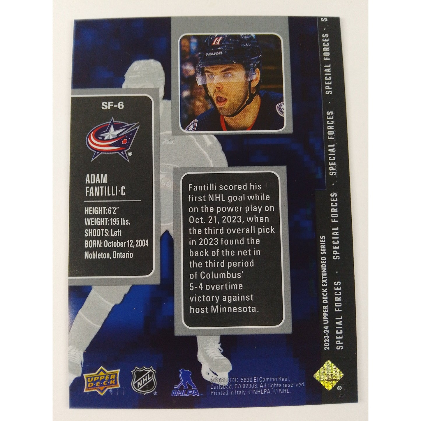 2023-24 Extended Series Adam Fantilli Blue Special Forces