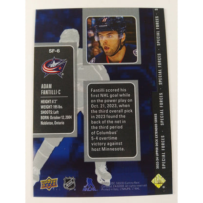 2023-24 Extended Series Adam Fantilli Blue Special Forces