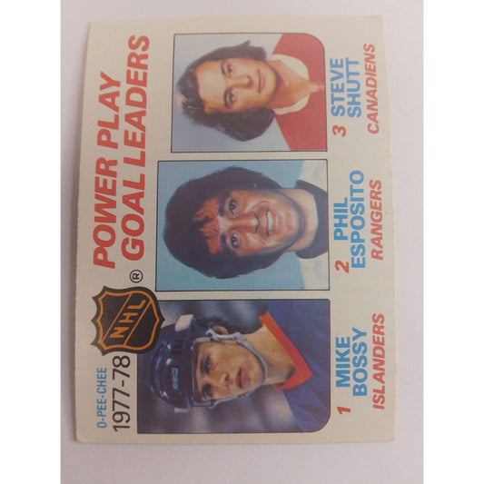1977-78 O-Pee-Chee Mike Bossy Phil Esposito Steve Shutt Power Play Goal Leaders