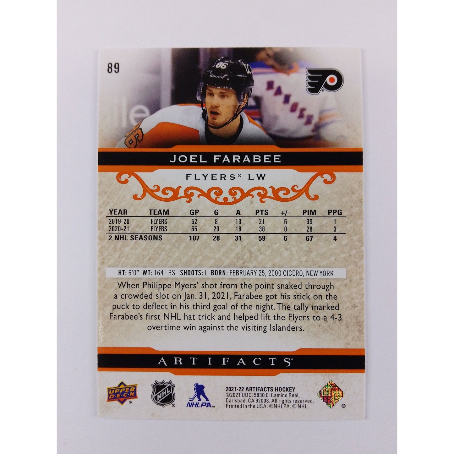 2021-22 Artifacts Joel Farabee Orange Foil /75