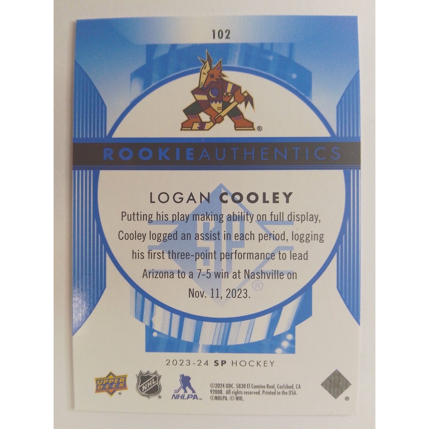 2023-24 SP Logan Cooley Rookie Authentics Blue