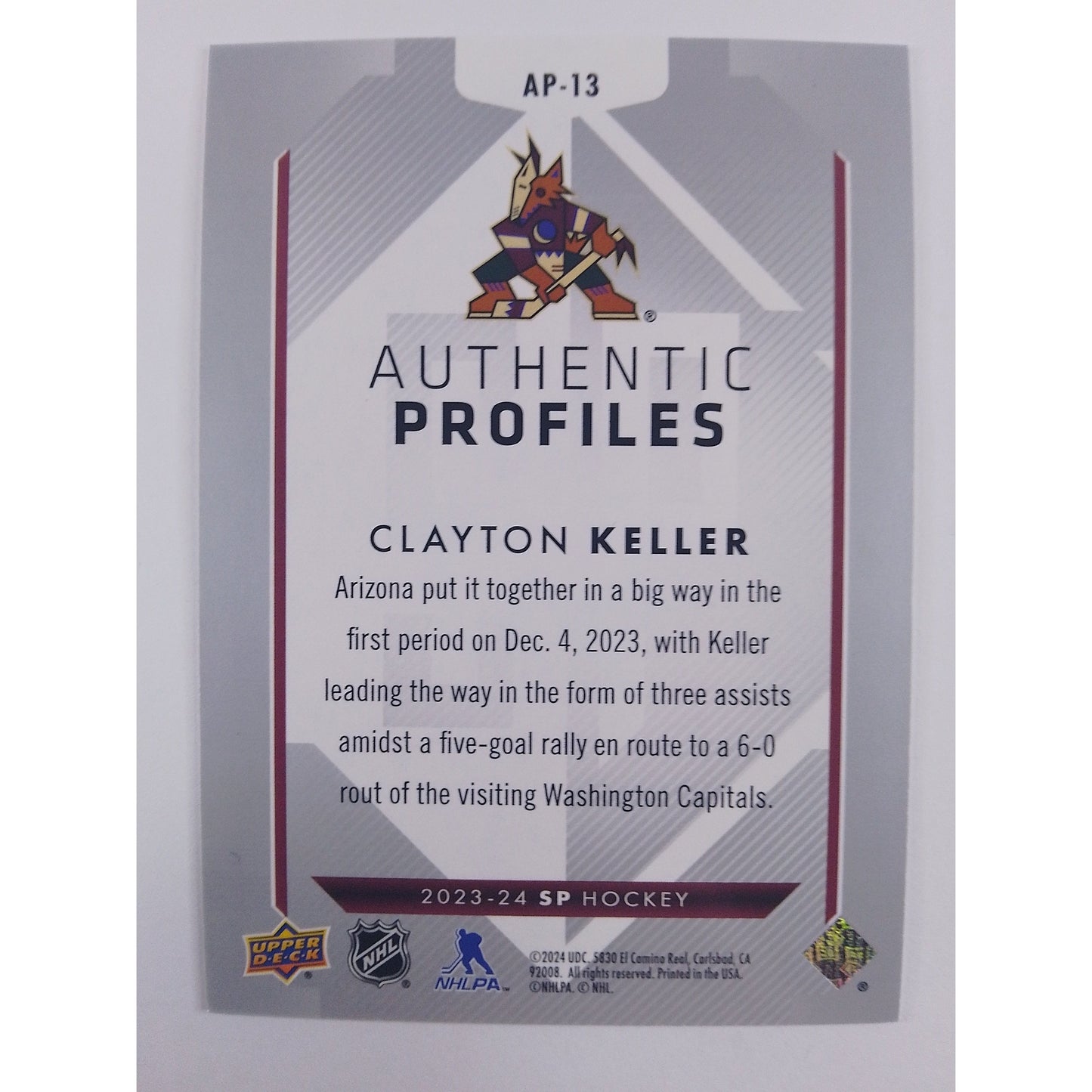 2023-24 SP Clayton Keller Authentic Profiles  /1299