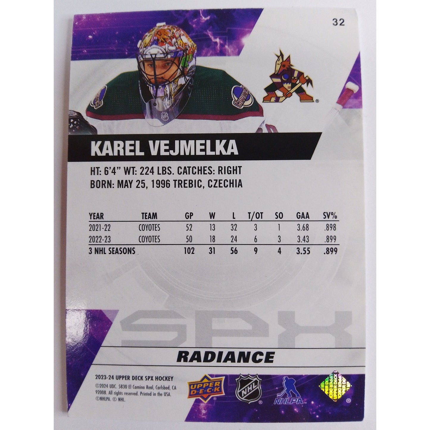 2023-24 Spx Purple Radiance /100 Karel Vejmelka