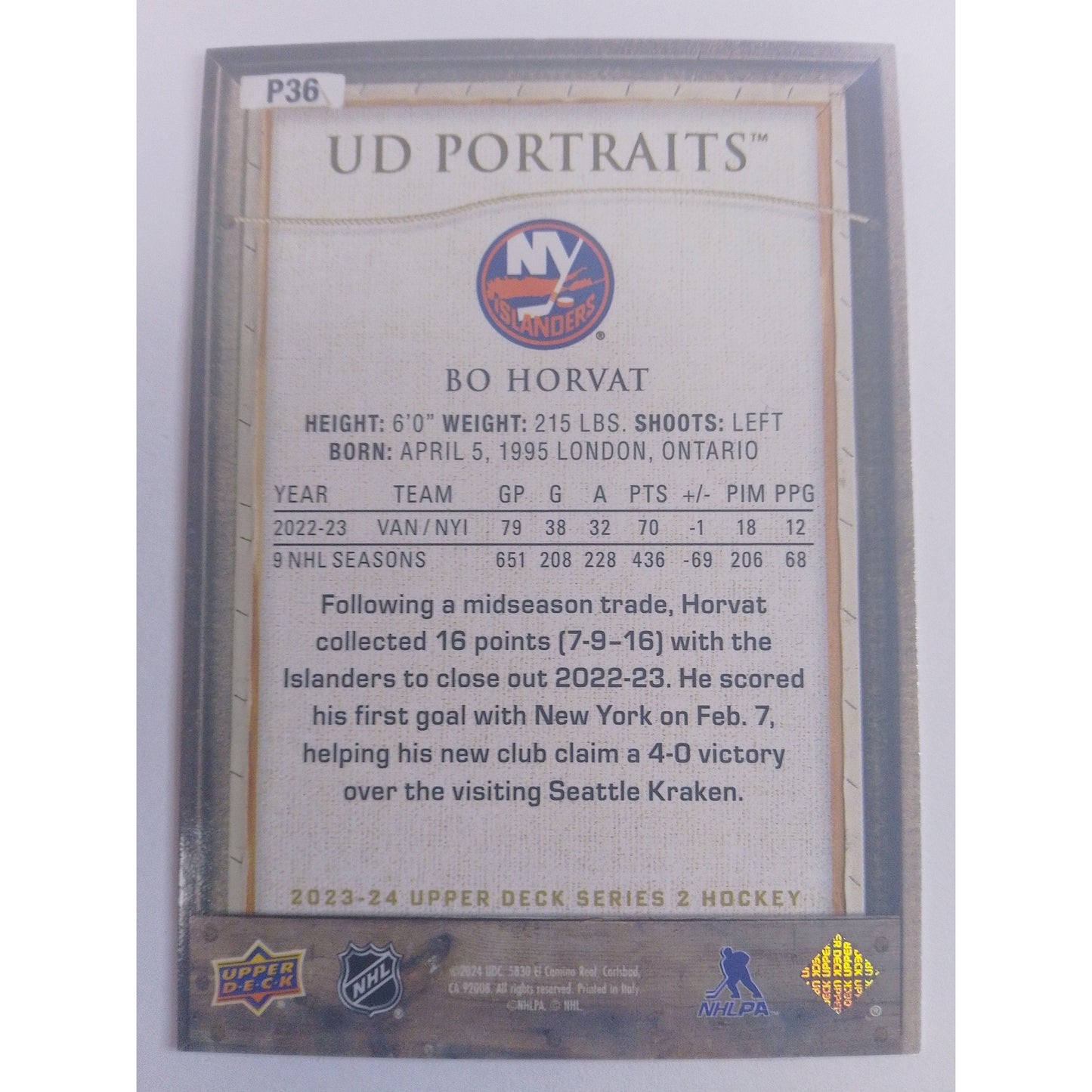 2023-24 Series 2 Bo Horvat UD Portraits