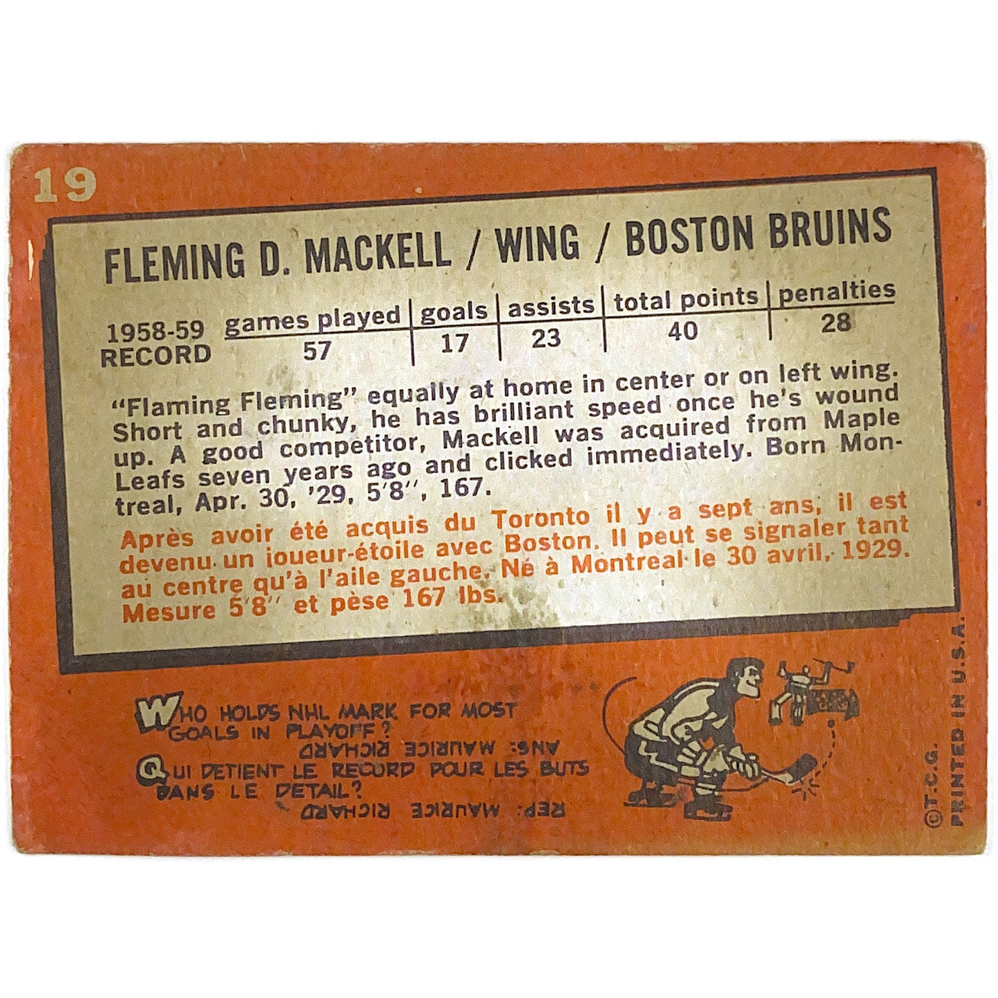 1959-60 Topps Fleming Mackell