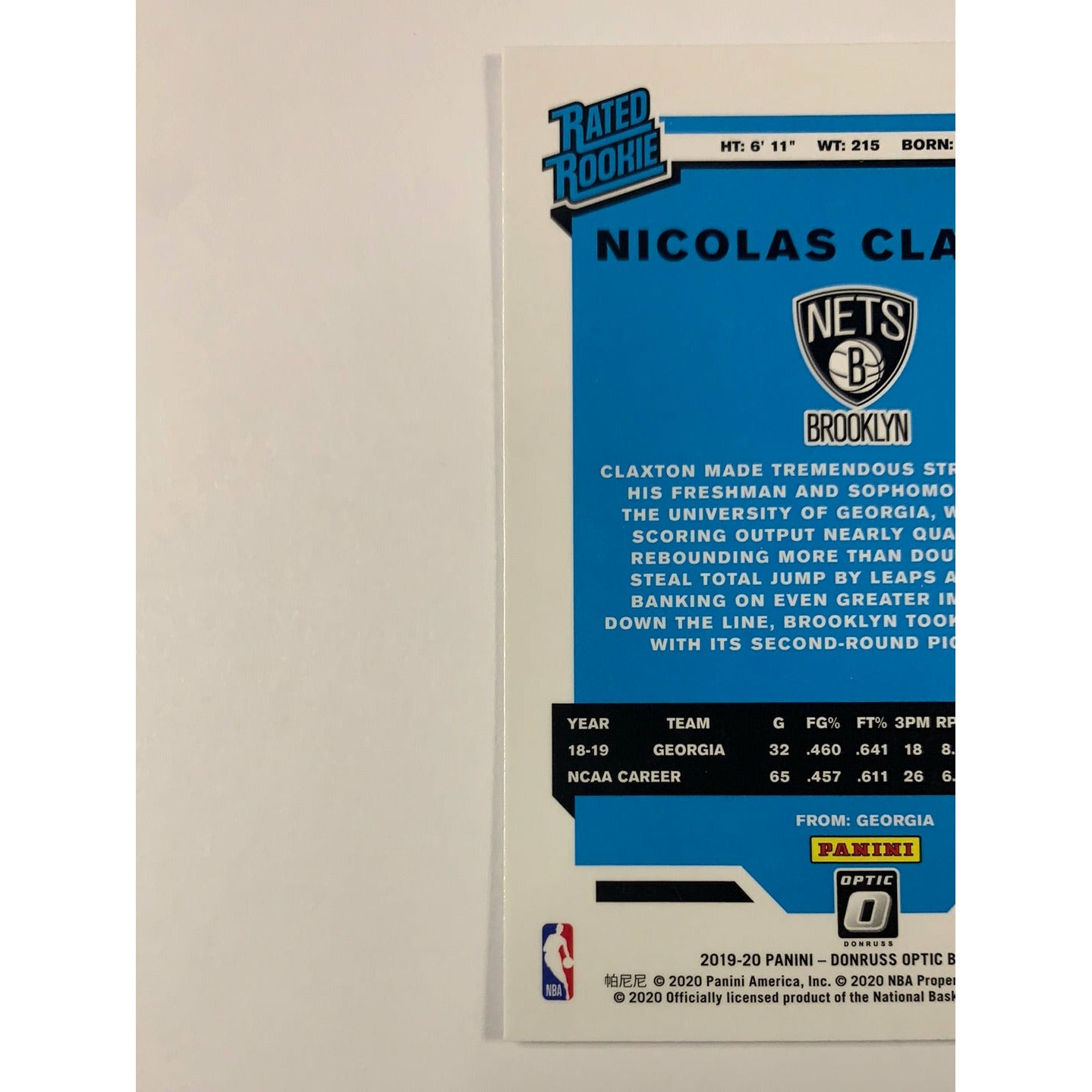 2019-20 Donruss Optic Nicolas Claxton Rated Rookie