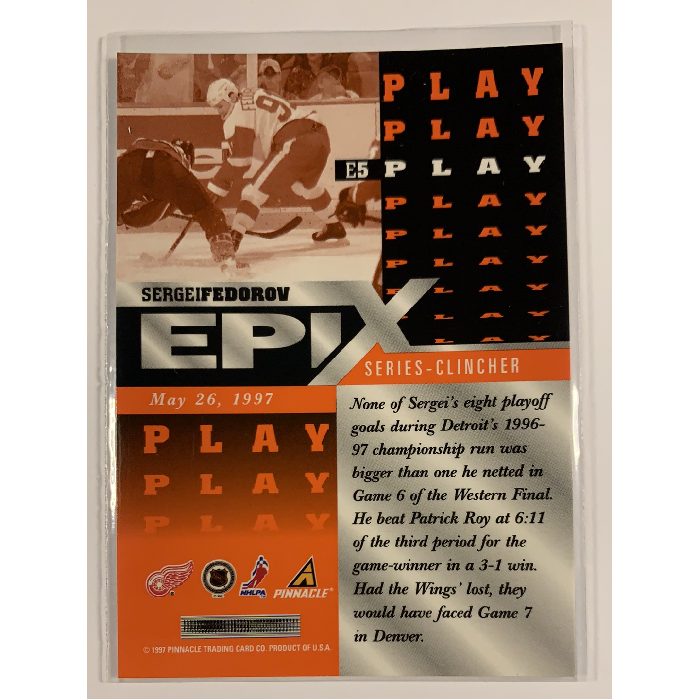  1997-98 Pinnacle Sergei Fedorov Epix Orange Play  Local Legends Cards & Collectibles