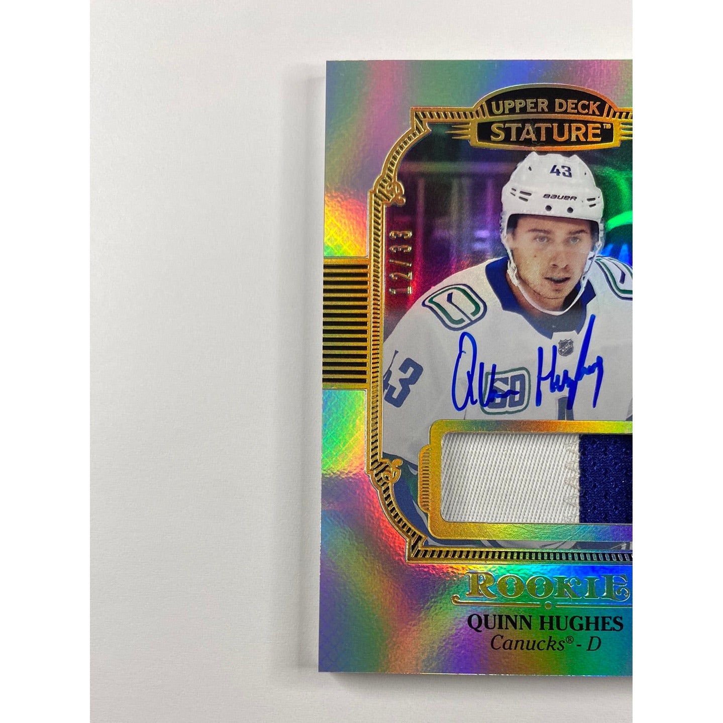 2019-20 Stature Quinn Hughes Rookie Patch Auto 12/33