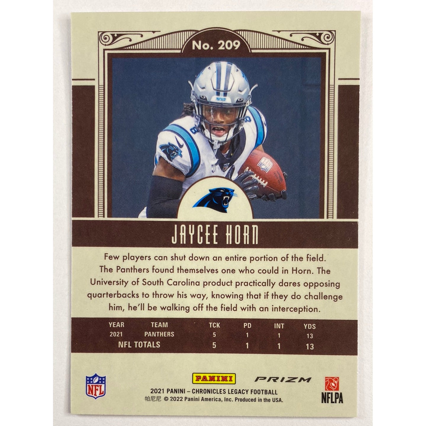 2021 Chronicles Legacy Jaycee Horn Silver Holo Prizm RC | Local Legends Cards & Collectibles