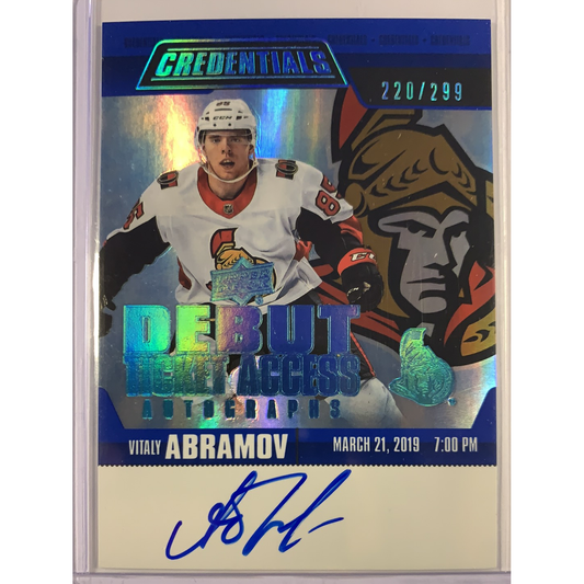  2019-20 Upper Deck Credentials Vitaly Abramov Debut Ticket Access Autographs Rookie Card  Local Legends Cards & Collectibles