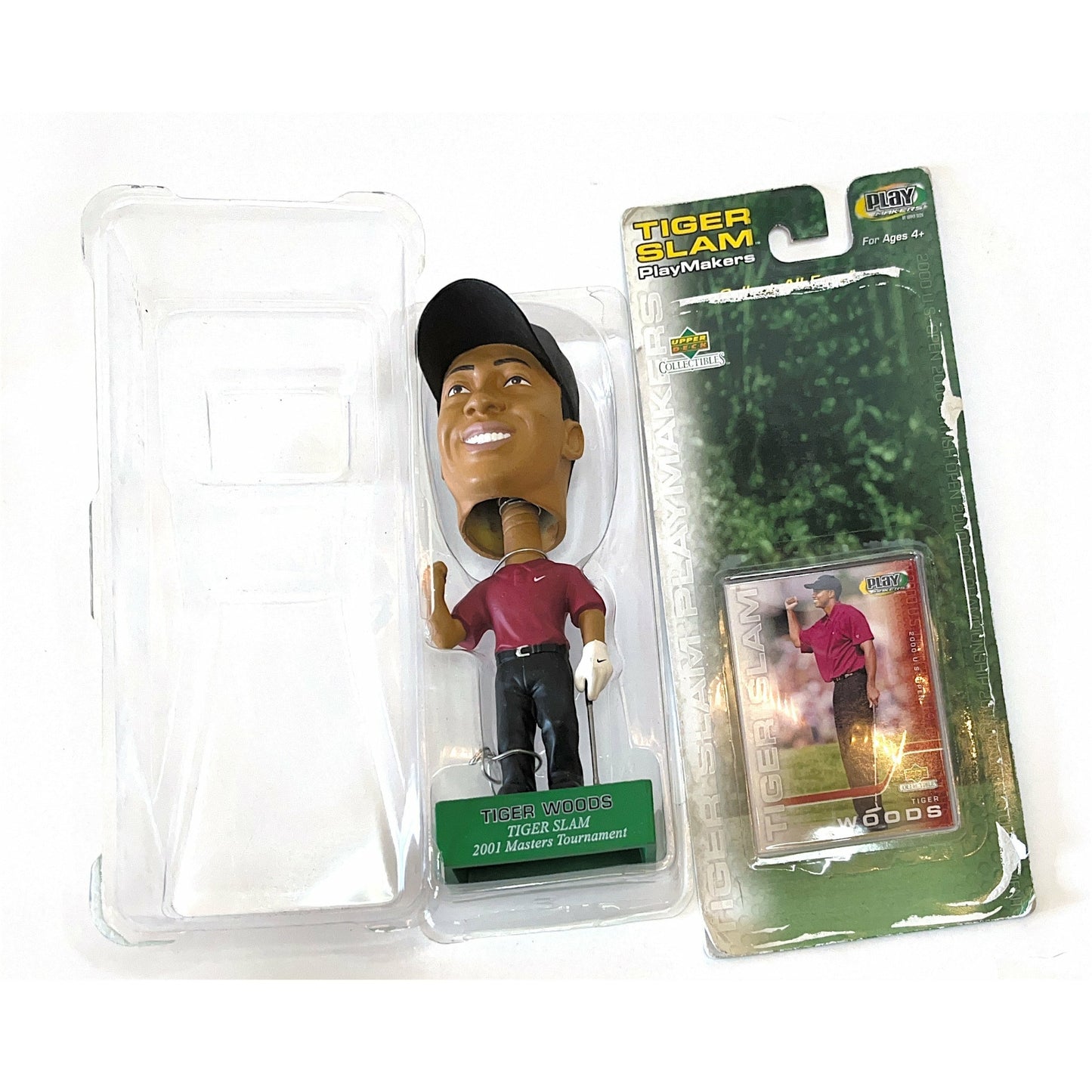 ❓DAMAGED❓2002 Upper Deck Play Makers Tiger Slam Tiger Woods Masters Tournament Bobblehead Figure & Card