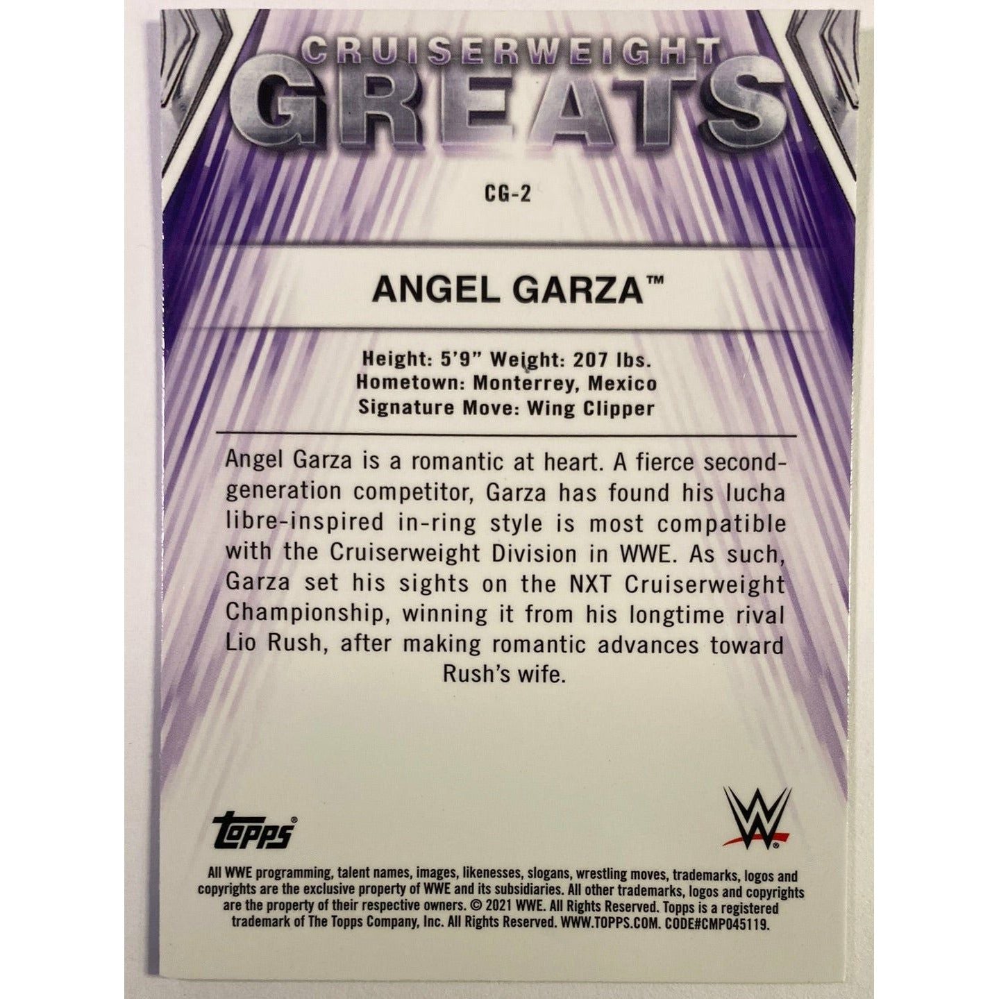 2021 Topps Chrome WWE Angel Garza Cruiserweight Greats Refractor
