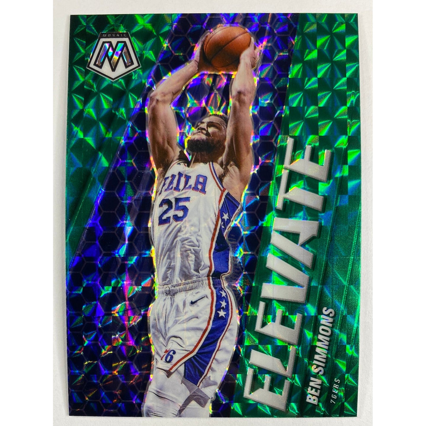 2020-21 Mosaic Ben Simmons Elevate Green Mosaic Prizm