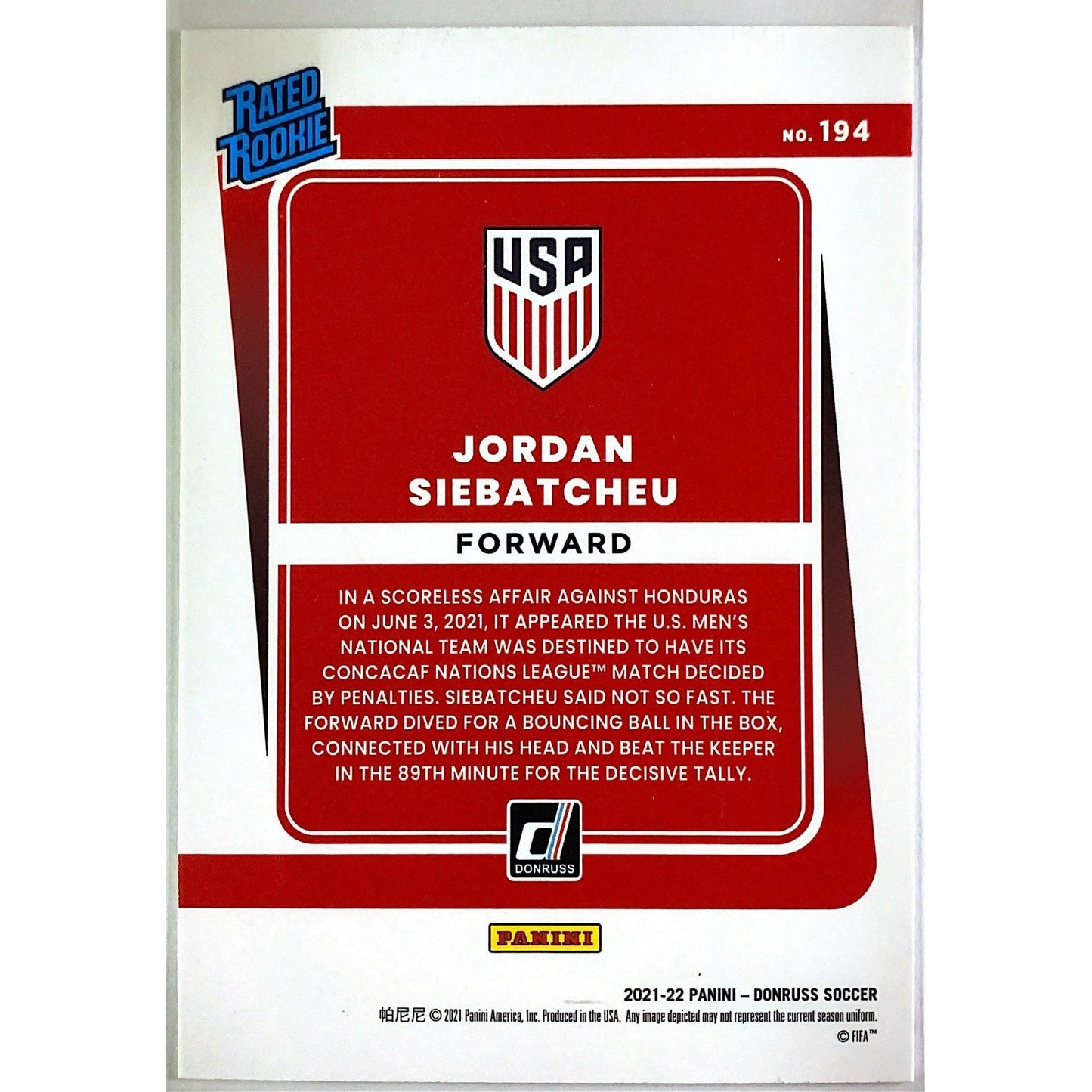 2021-22 Donruss Qatar 2022 Jordan Siebatcheu Rated Rookie