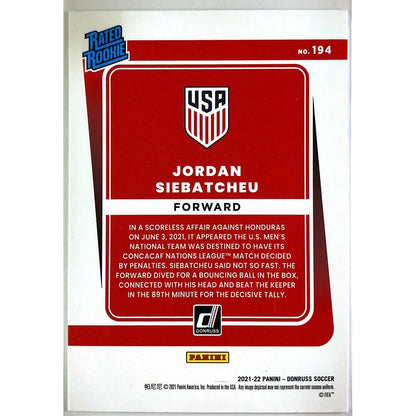 2021-22 Donruss Qatar 2022 Jordan Siebatcheu Rated Rookie