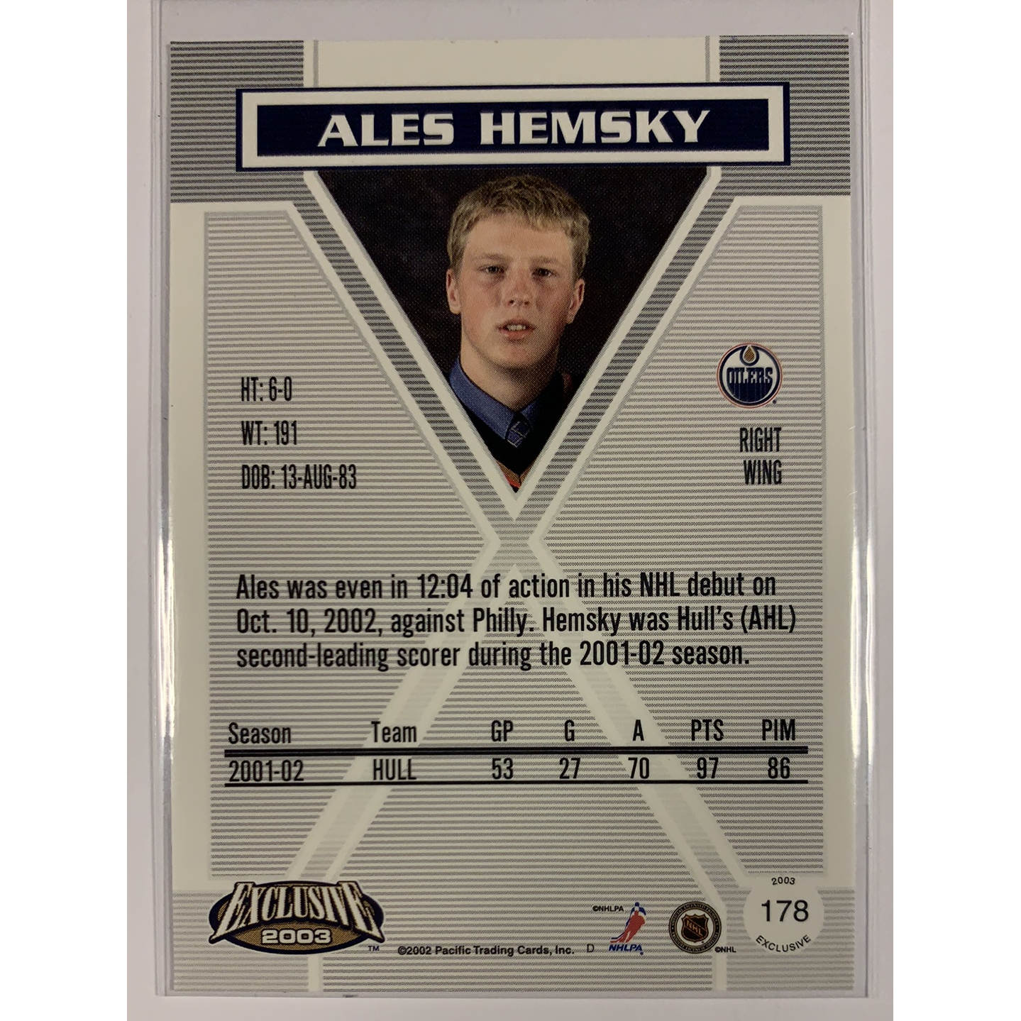  2002-03 Pacific Exclusive Ales Hemsky Rookie  Local Legends Cards & Collectibles