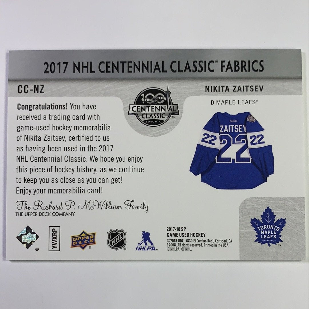  2017-18 SP Game Used Nikita Zaitsev Centennial Classic Fabrics  Local Legends Cards & Collectibles
