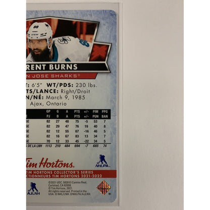  2021-22 Tim Hortons Red Die Cut Brent Burns  Local Legends Cards & Collectibles