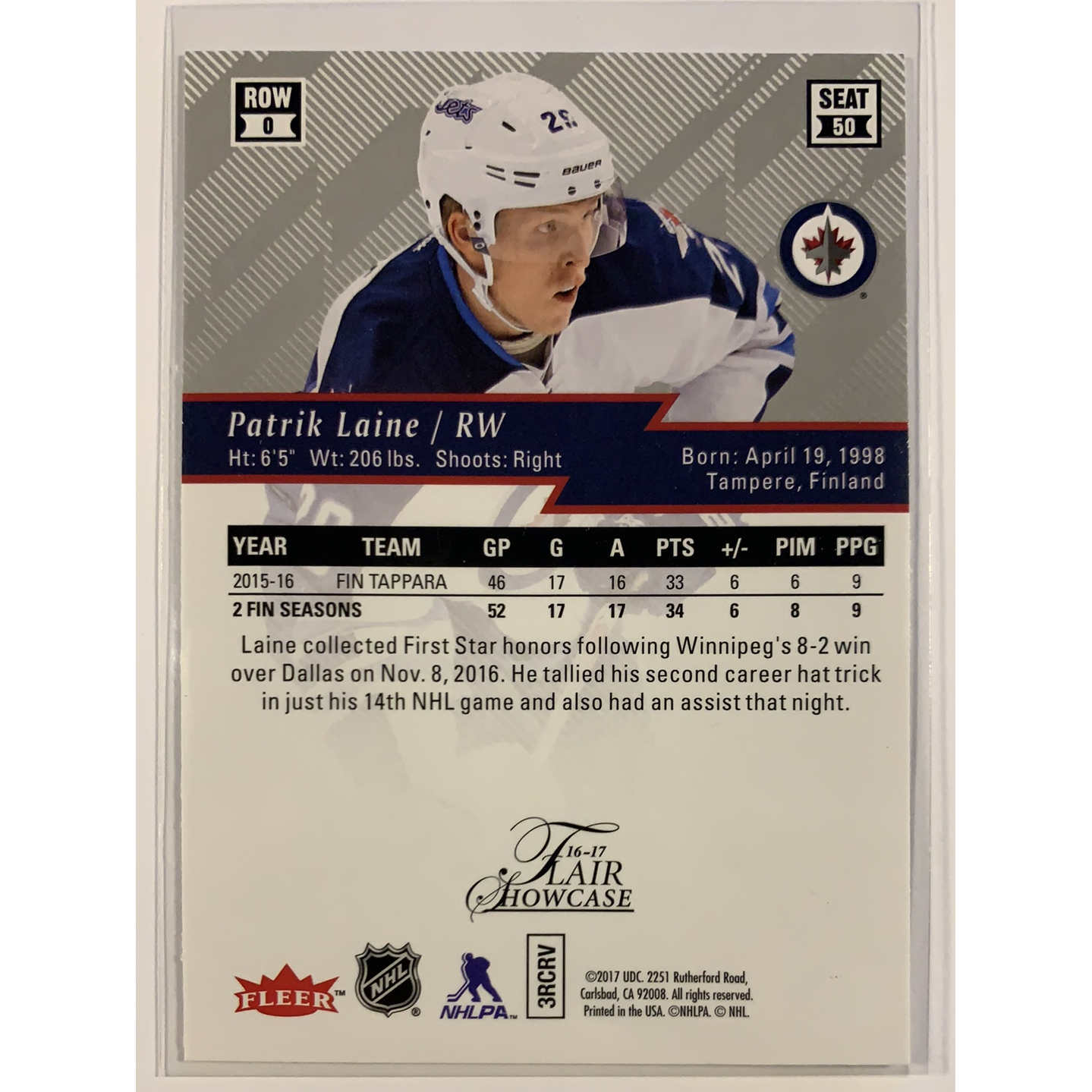  2016-17 Fleer Flair Showcase Patrik Laine Rookie Card  Local Legends Cards & Collectibles