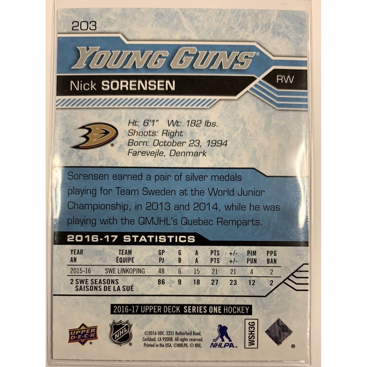  2016-17 Upper Deck Series 1 Nick Sorensen Young Guns  Local Legends Cards & Collectibles