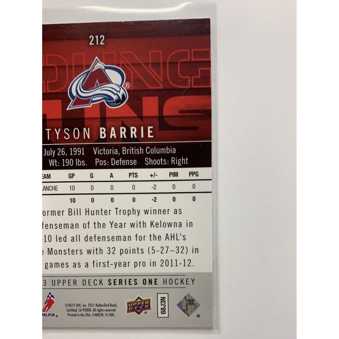  2012-13 Upper Deck Series One Tyson Barrie Young Guns  Local Legends Cards & Collectibles