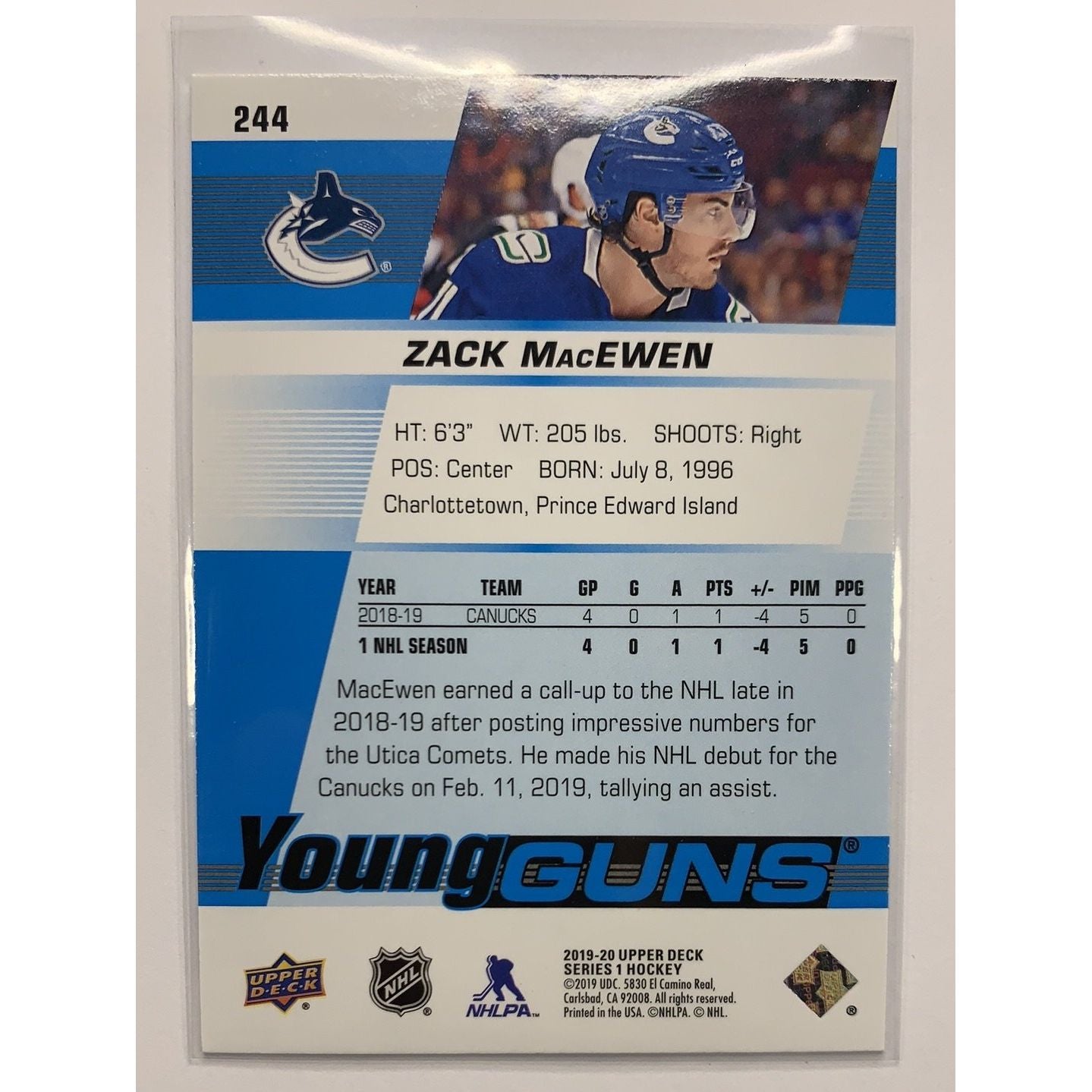  2019-20 Upper Deck Series 1 Zack Macewen Young Guns  Local Legends Cards & Collectibles