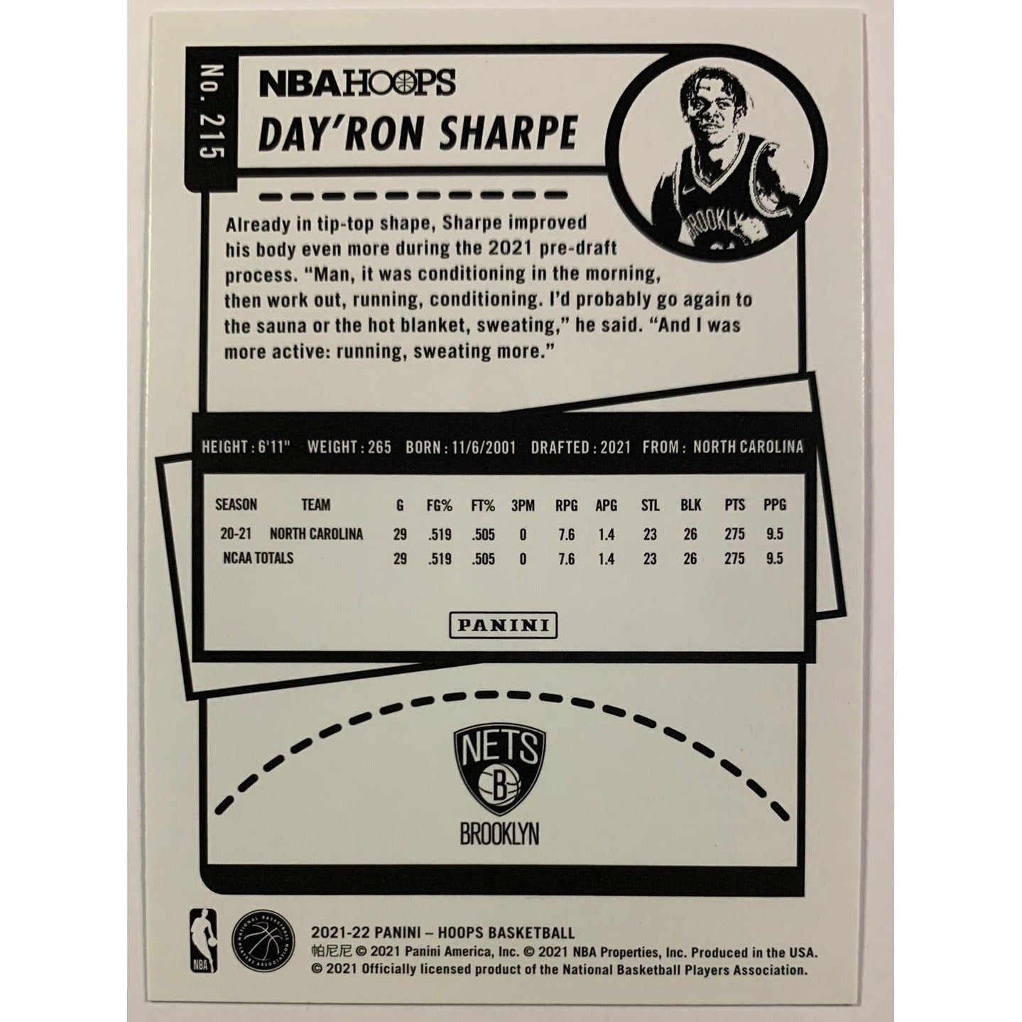 2021-22 Hoops Day’ron Sharpe RC