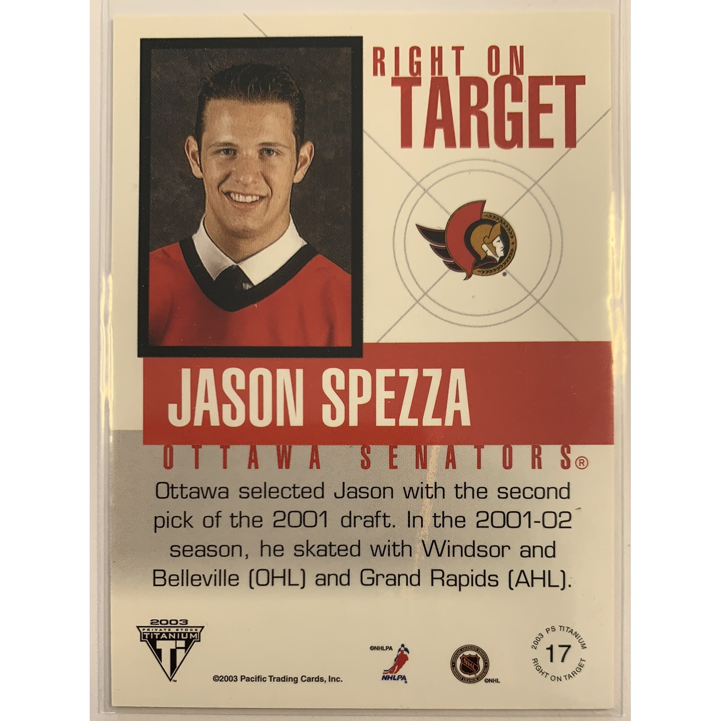  2003 Pacific Titanium Jason Spezza Right On Target  Local Legends Cards & Collectibles