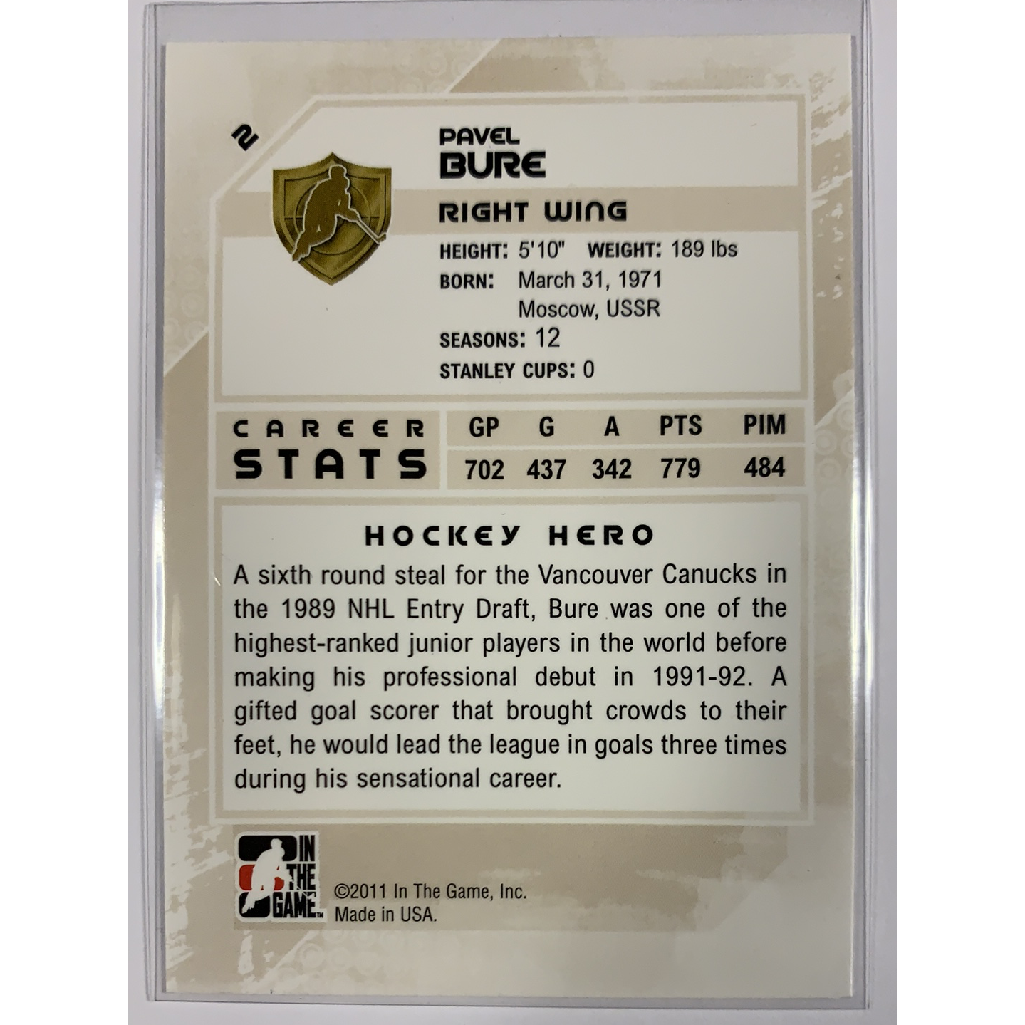  2011 In the Game Pavel Bure Heroes and Prospects  Local Legends Cards & Collectibles