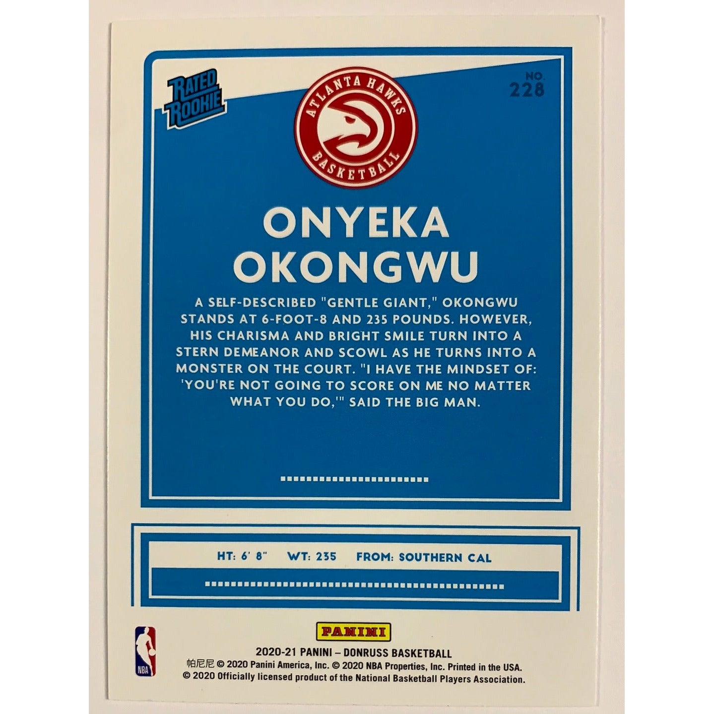 2020-21 Donruss Onyeka Okongwu Rated Rookie