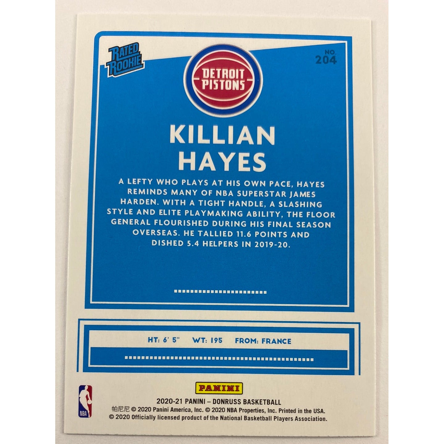 2020-21 Donruss Killian Hayes Rated Rookie
